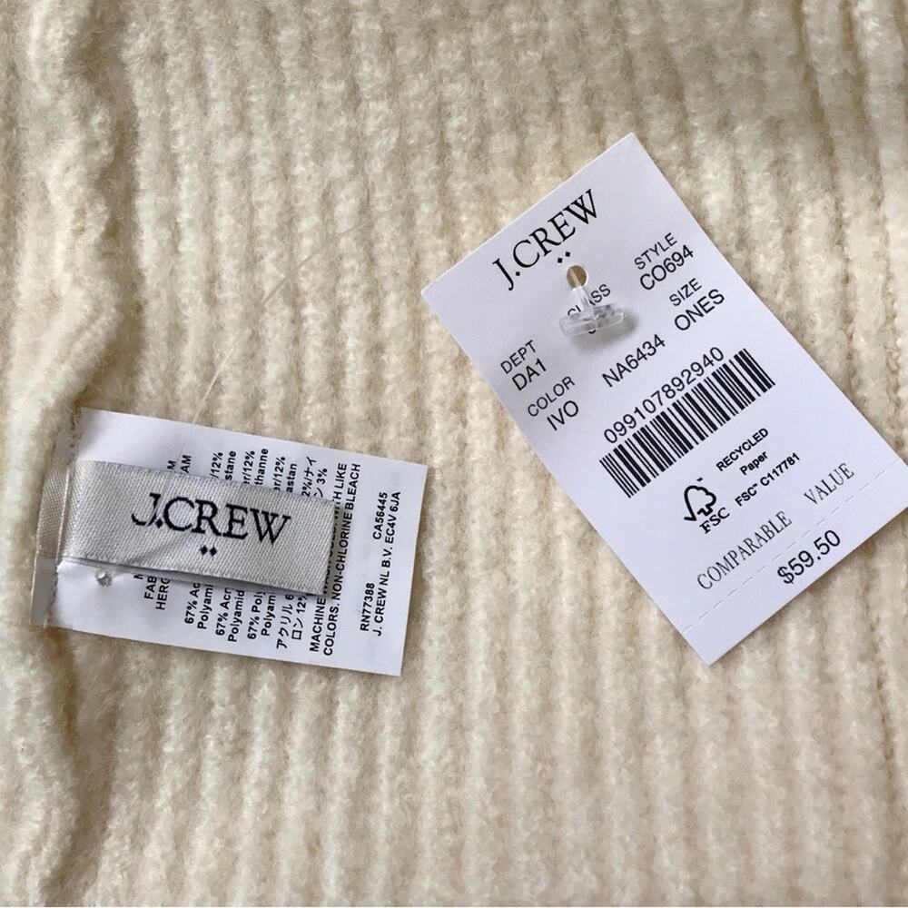 J. Crew NWT Cream Knit Beanie Ribbed Fisherman Hat with Wool Blend - Picture 6 of 6